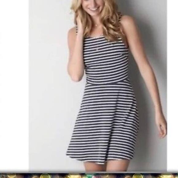 American Eagle Dress Womens 2 Blue Mini Striped Open Back Sleeveless Stretch - Picture 1 of 7